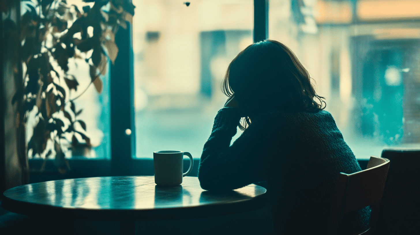 A person focused over coffee in a cafe
